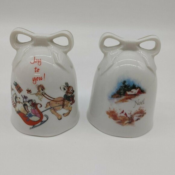 Designers Collection Christmas Bells Joy To You & Noel Genuine Porcelain Set 2 - Picture 1 of 6